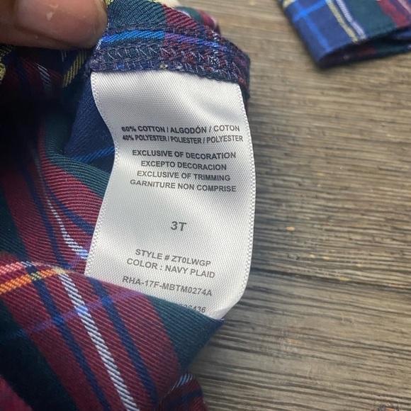 Wrangler red white blue button down long sleeve plaid shirt 3T - Picture 4 of 4